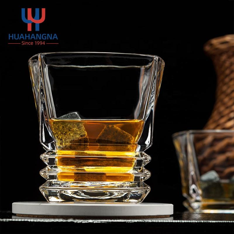 10oz Old Fashioned Crystal Low Ball Tumbler Square Heavy Base Shot Wine Whisky Glasses Whiskey Set Gift Box for Wedding Party Bar