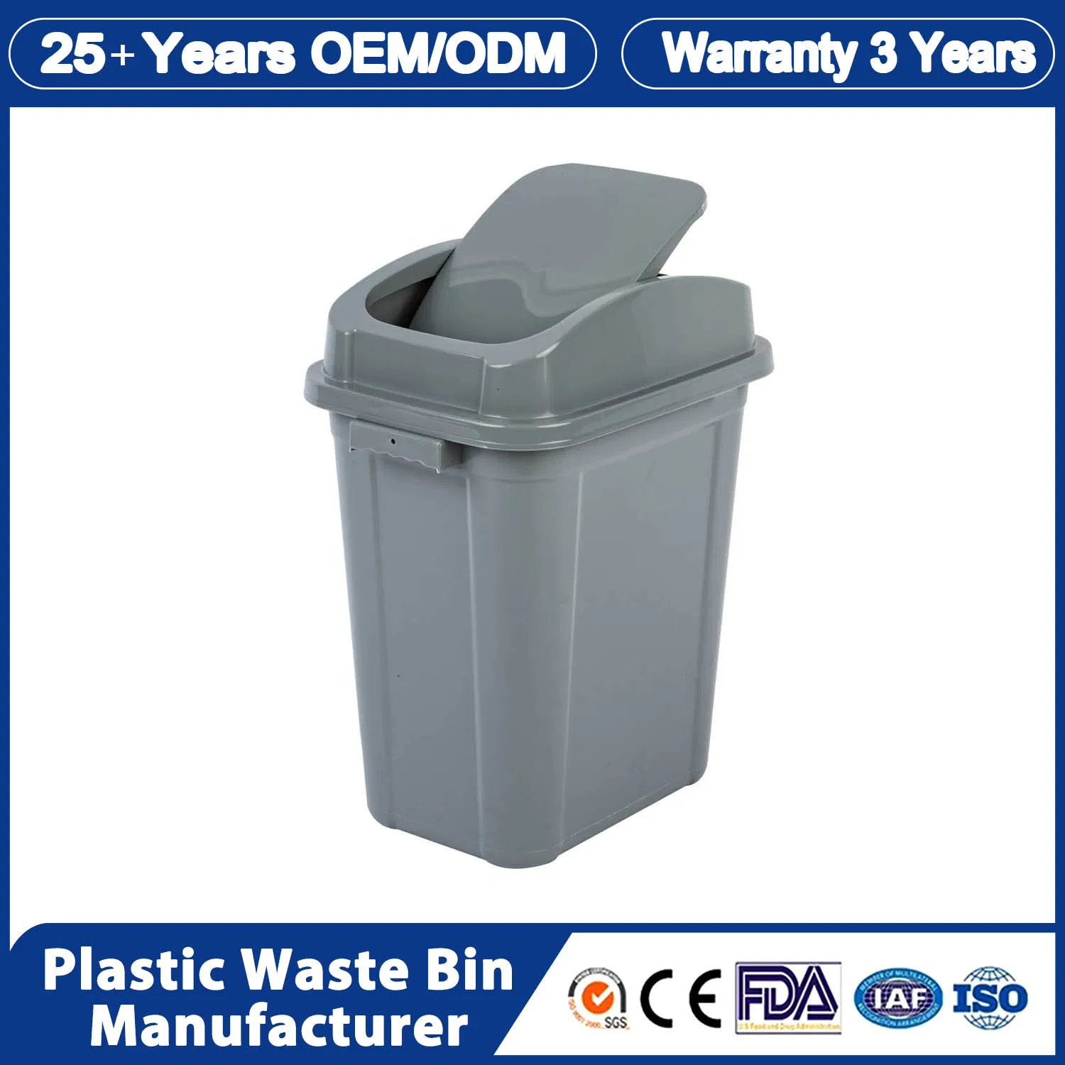 OEM 13 Gallon Office Type Inroom Community Plastic Trash Can Waste Bins Dustbin for Home Use