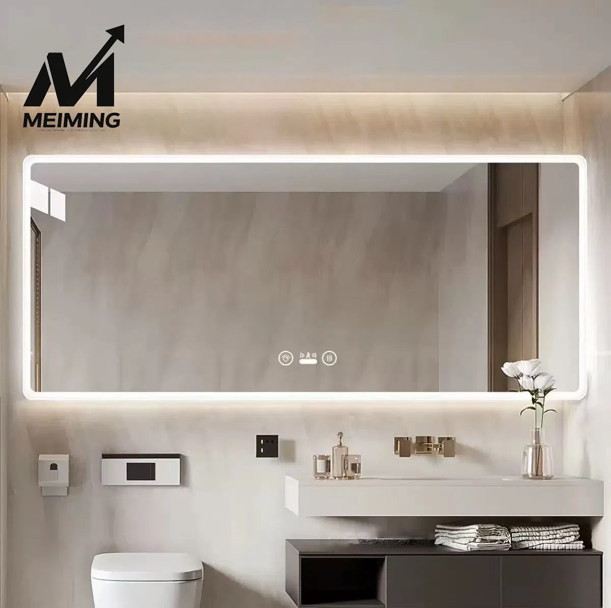 Wall Mounted Touch Screen Lighting LED Stepless Dimming Bathroom LED Light Mirror.
