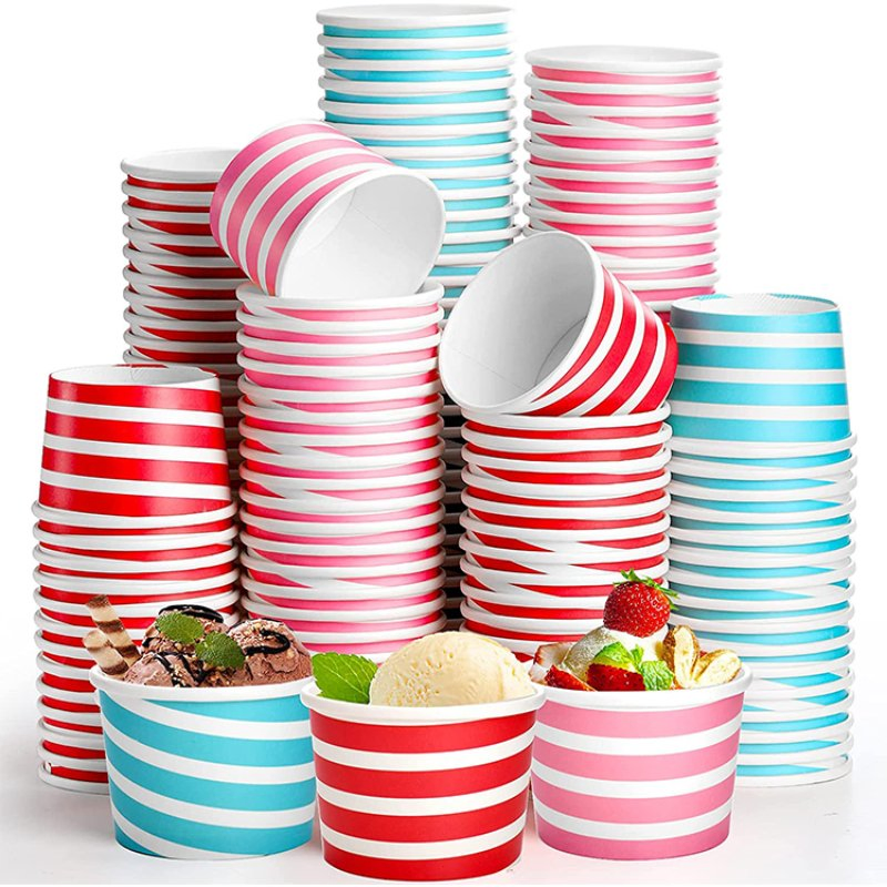 Wholesale Personalized Disposable Yogurt 3oz 4oz 8oz 16oz Ice Cream Paper Cup with Lid