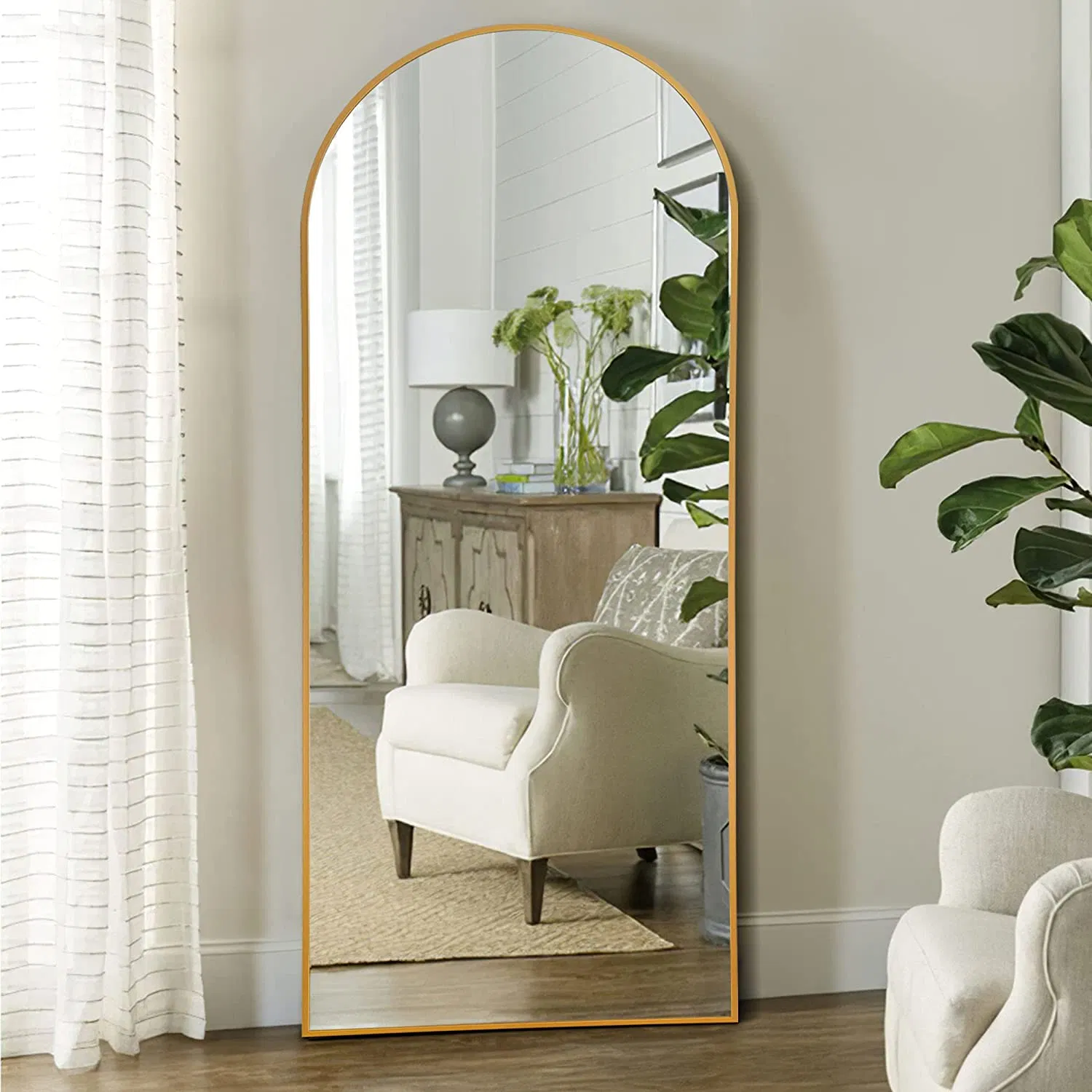 31.5 *33.5 Unique Arched Mirror Bathroom Metal Frame Mirror Wall Mounted Black Vanity Mirror for Living Room Fireplace