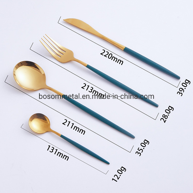 Korean Style PVD Golden Painting Knife Fork Spoons Handle Painting Stainless Steel Flatware Set Cutlery Gold Set