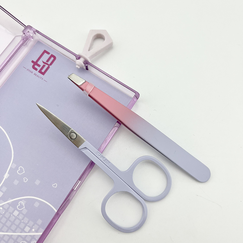 2PCS Stainless Steel Eyebrow Set Tweezer and Scissors Cosmetic Tool Nail Care Set