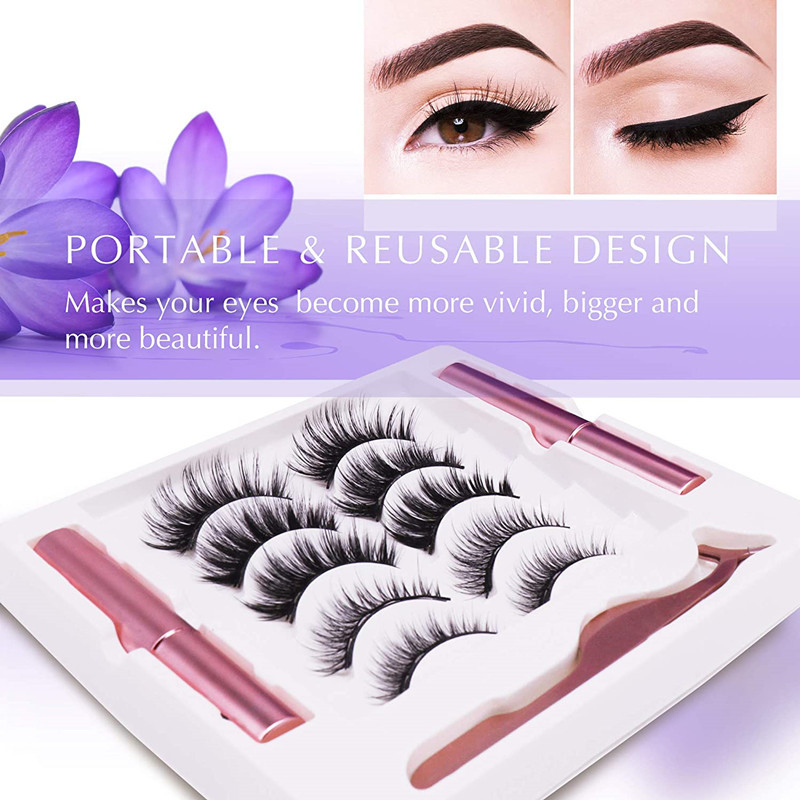 Wholesale 5 Pairs Magnetic Eyeliner and Lashes with Reusable Lashes