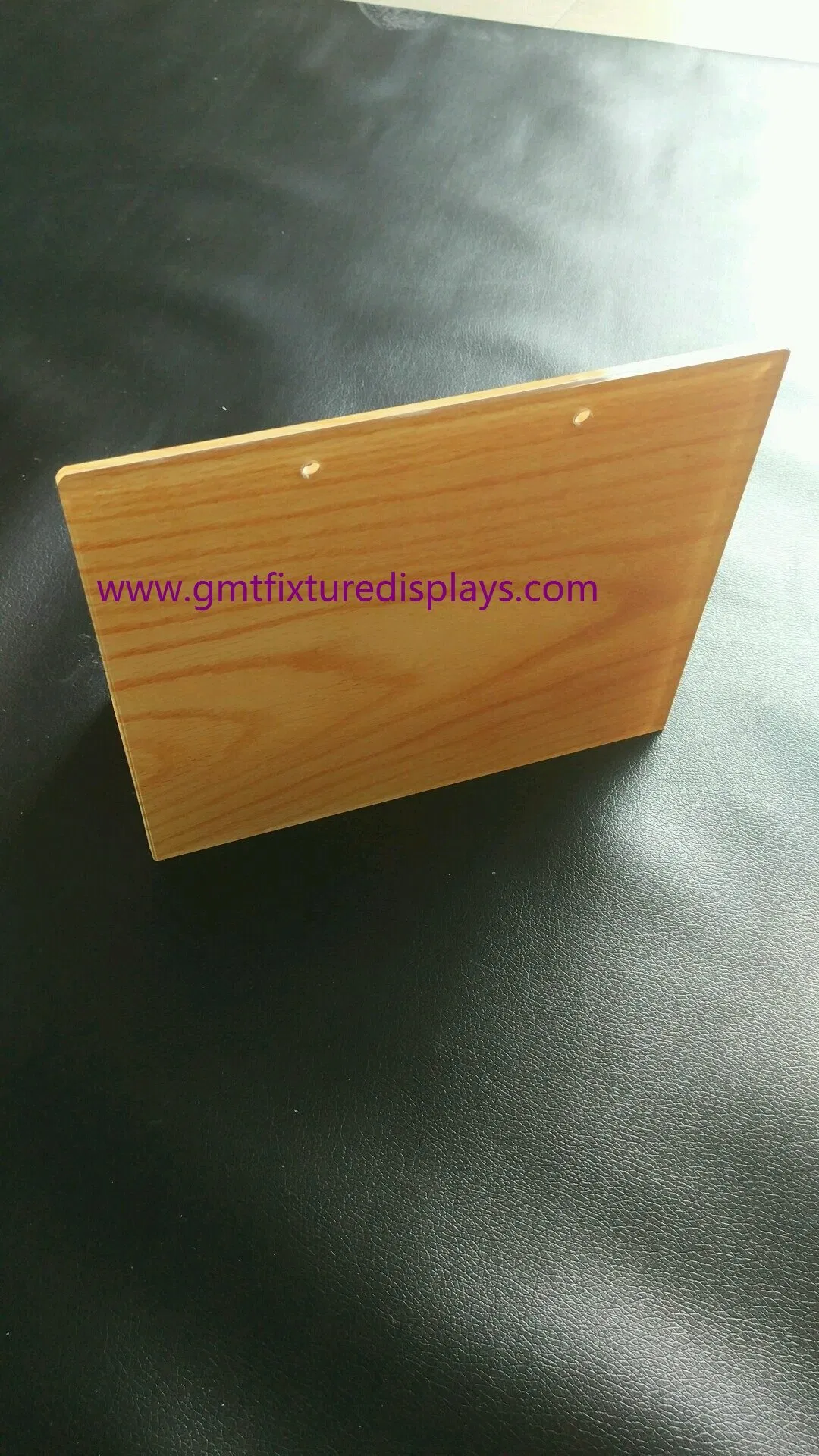 Wall Mounted Wood Grain Plexi Sign Holder Acrylic Display Stand W/ 3 Boxes Plastic Document Holder