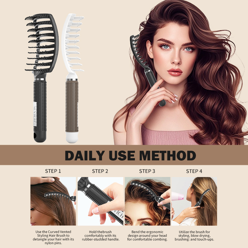 Hair Volume Brush Wholesale Custom Logo Durable Bristles Comfortable Grip Curved Hair Massage Brush