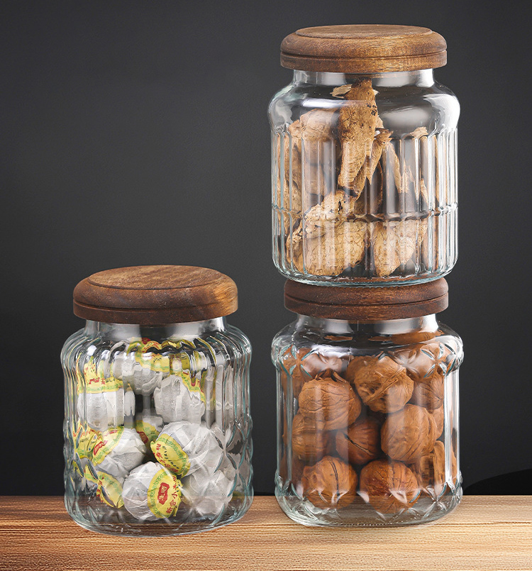 Стеклянная банка 1000 мл с деревянной крышкой для хранения