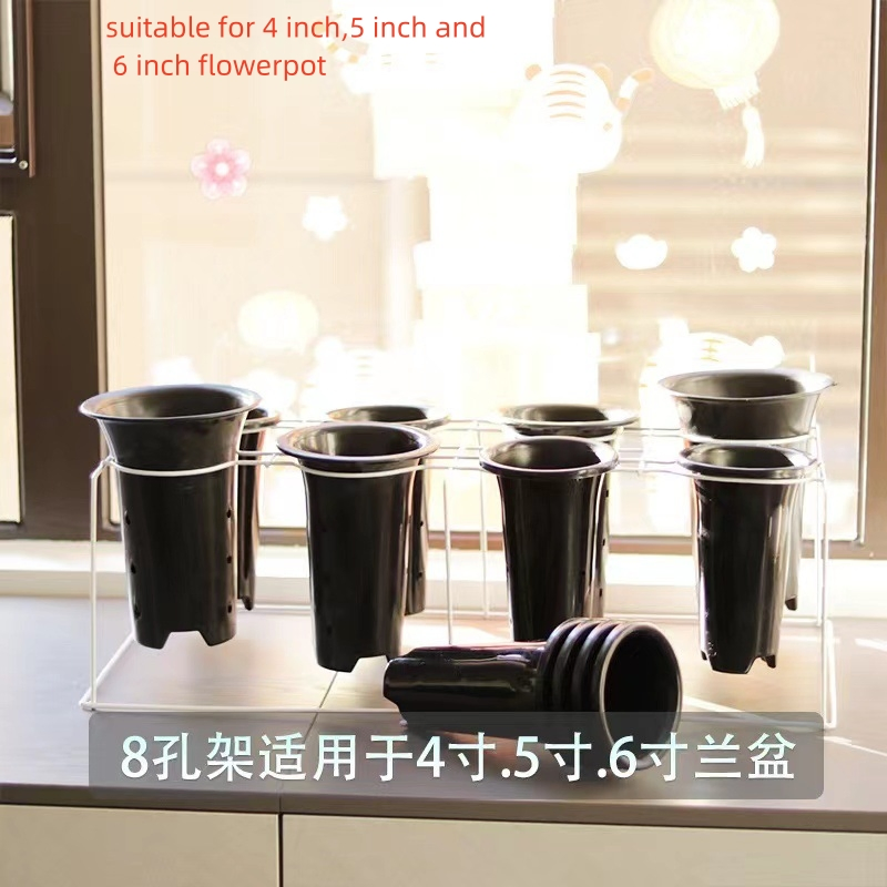 Orchid Pot Flower Stand Iron Plastic Coated 8 Holes Orchid Flowerpot Stand for Gardening Use Easy Transfer and Carry