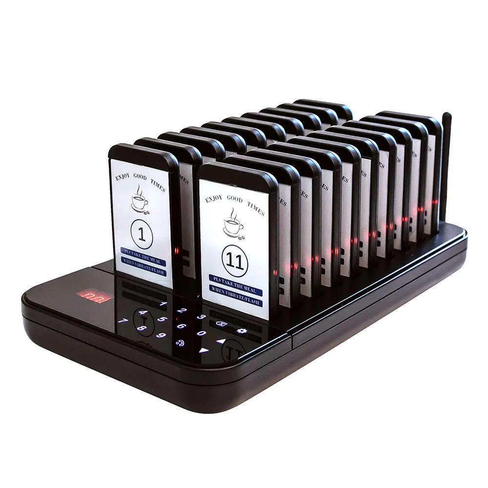 Wireless Restaurant Pager System 20 Pagers Touch Panel Guest Queue System Restaurant
