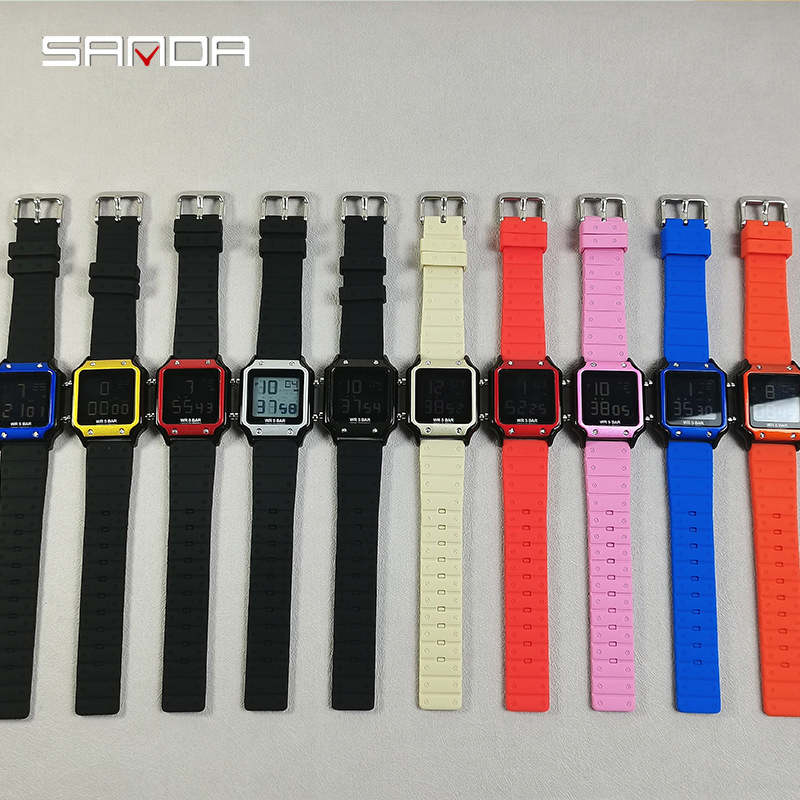 Sanda 2174 Ultra-Thin Sports Waterproof PU Strap Fashion Wrist Digital Watch