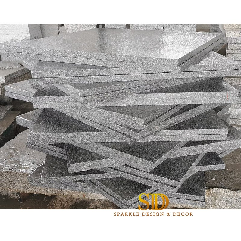 Factory Price Polished Flamed Dark Grey Granite Tiles for Indoor Floor and Outdoor Floor Decoration