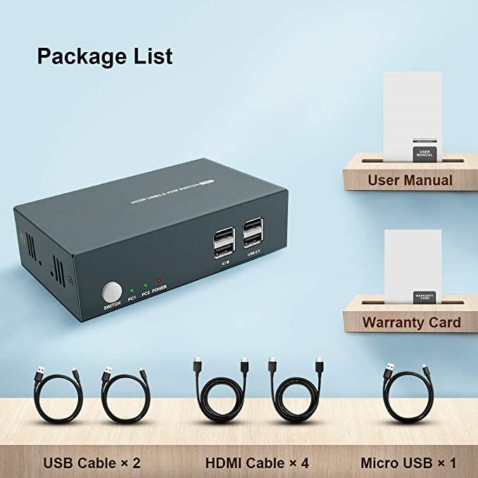 KVM-переключатель HDMI на 2 монитора с расширенным дисплеем