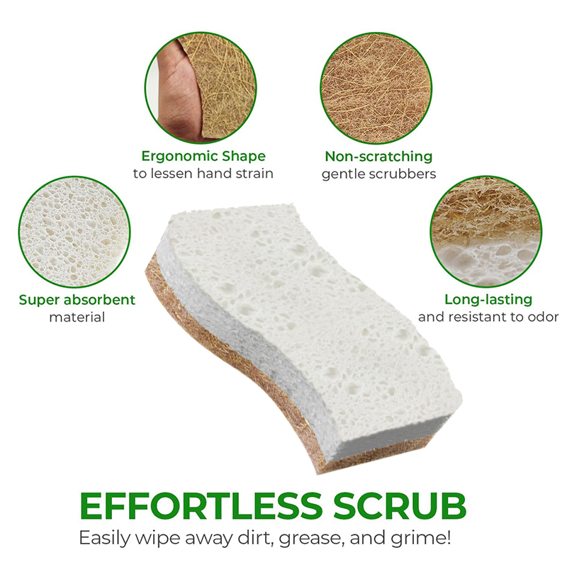 Esun Biodegradable Natural Compostable Cellulose and Coconut Walnut Scrubber Kitchen Sponge