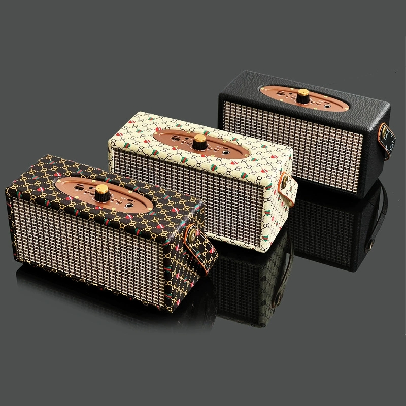 Home Wireless Wooden Bluetooth Speaker, Leather Texture, Dual Speakers, Loud Volume, Bass, U-Disk, HiFi, Vintage Audio