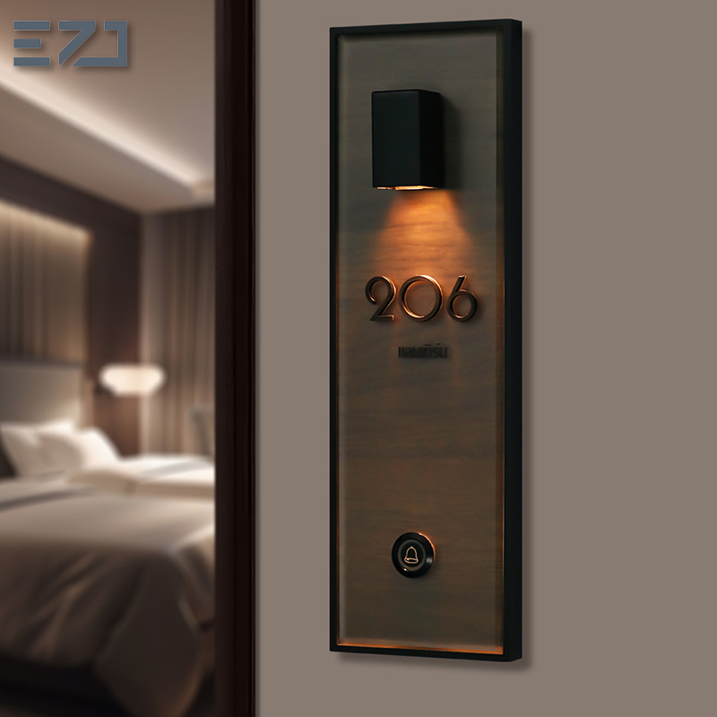 Ezd Custom Walnut Wood Hollow out Luminous Numbers Doorbell Apartment Door Plates