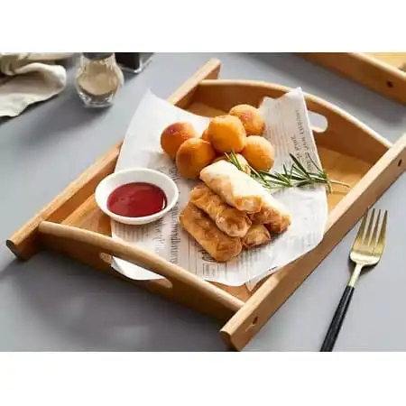Antl-Slip Mat Bamboo Trays with Hold Hander