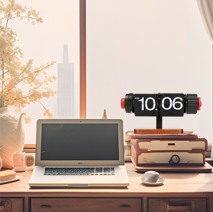 Vintage Style Digital Page Turn Adjustable Silent Quartz Movemen Desk Clock