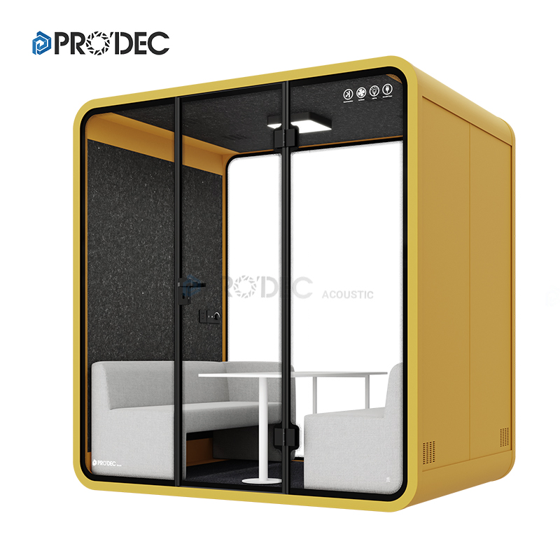 Office Chat Pod Aluminium Frame Double Glass Movable Acoustic Sound Proof Booth