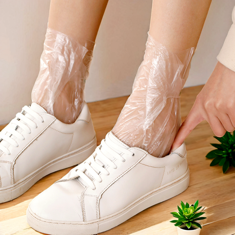 Transparent PE Plastic Waterproof Machine-Made Foot Cover for Trying Shoes with  ISO