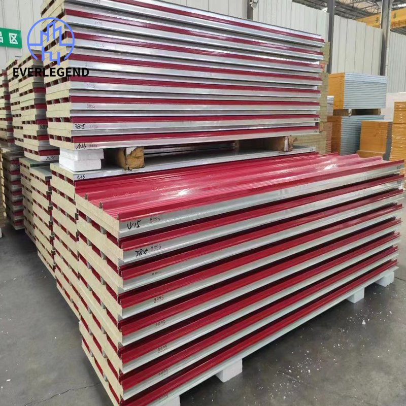Building Materials Rock Wool Waterproof and Fireproof Insulation Board Prefab Steel Sheet Rock Wool Sandwich Panel for Roof