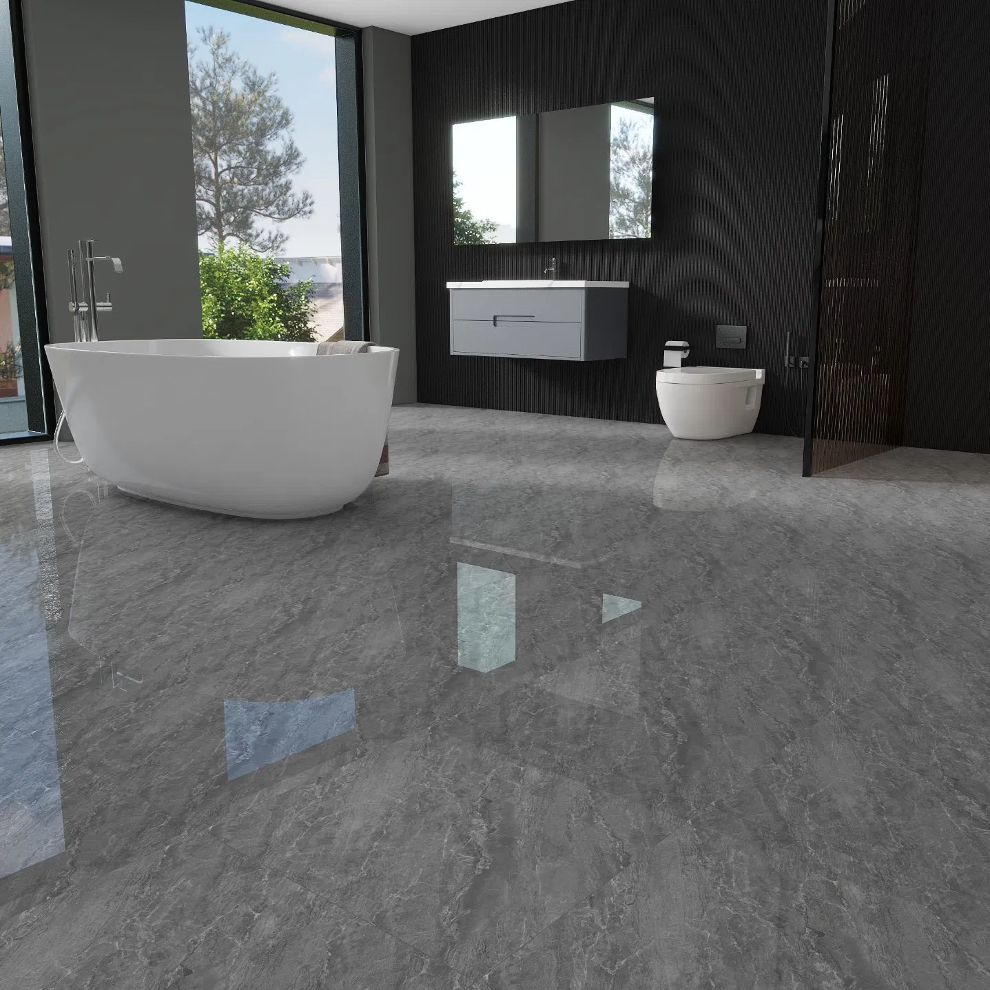 Dark Grey High Gloss Marble Tile Luxury Design for Bathroom 60*60cm Cheap Price