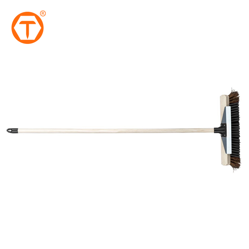 Wooden Handle 15 Inch Indoor Outdoor Garden Broom Floor Scrubber Brush for House Concrete Floor Cleaning