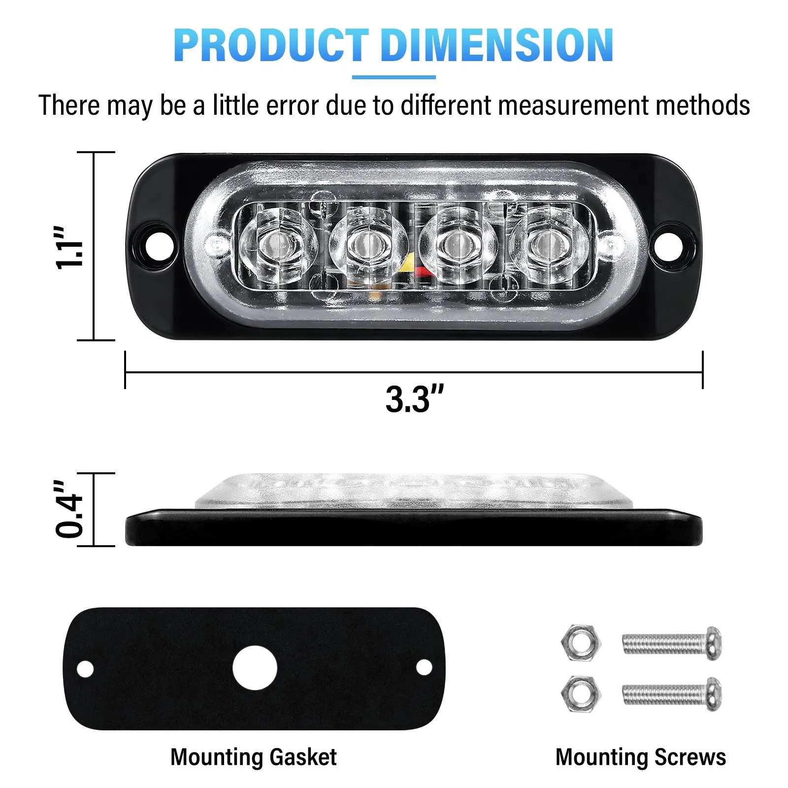Задняя стробоскопическая фонарь-вспышка для транспорта – 4 синих светодиода, 12В/24В, защита IP67, усиленная для грузовиков и спецтранспорта