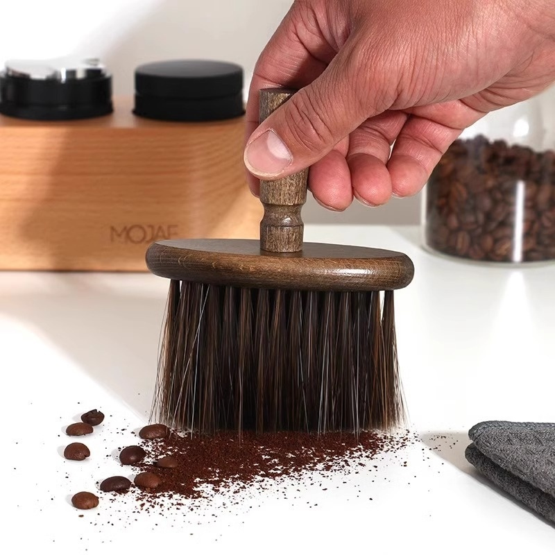 Wholesale Solid Wood Coffee Countertop Coffee Grounds Powder Broom Portable Cleaning Brush