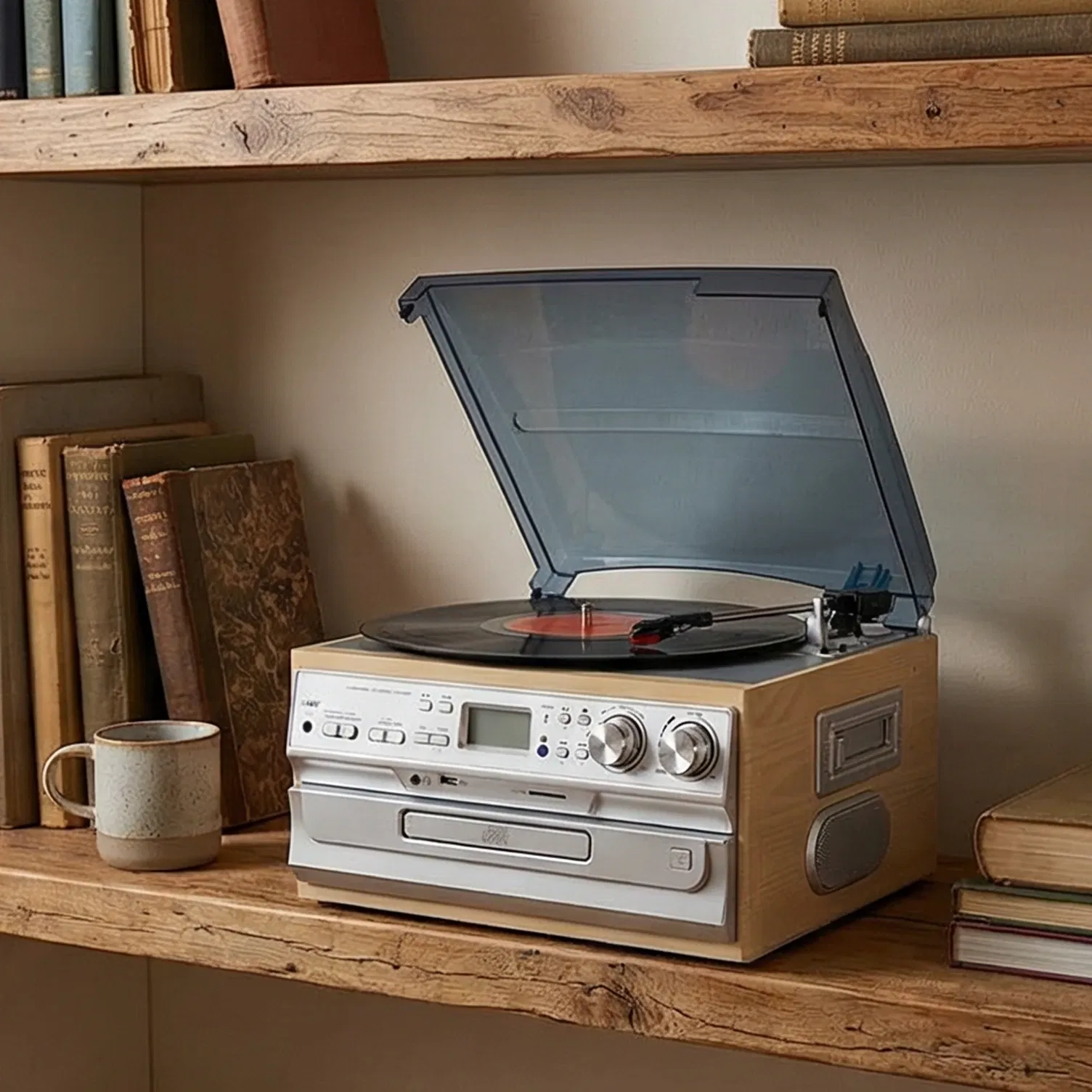 Multiple Record Player Vintage Turntable CD Record Cassette Radio Player