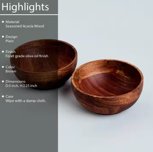 Hot Selling Wooden Cutlery Standard Quality Acacia Wooden Multipurpose Round Bowl Set