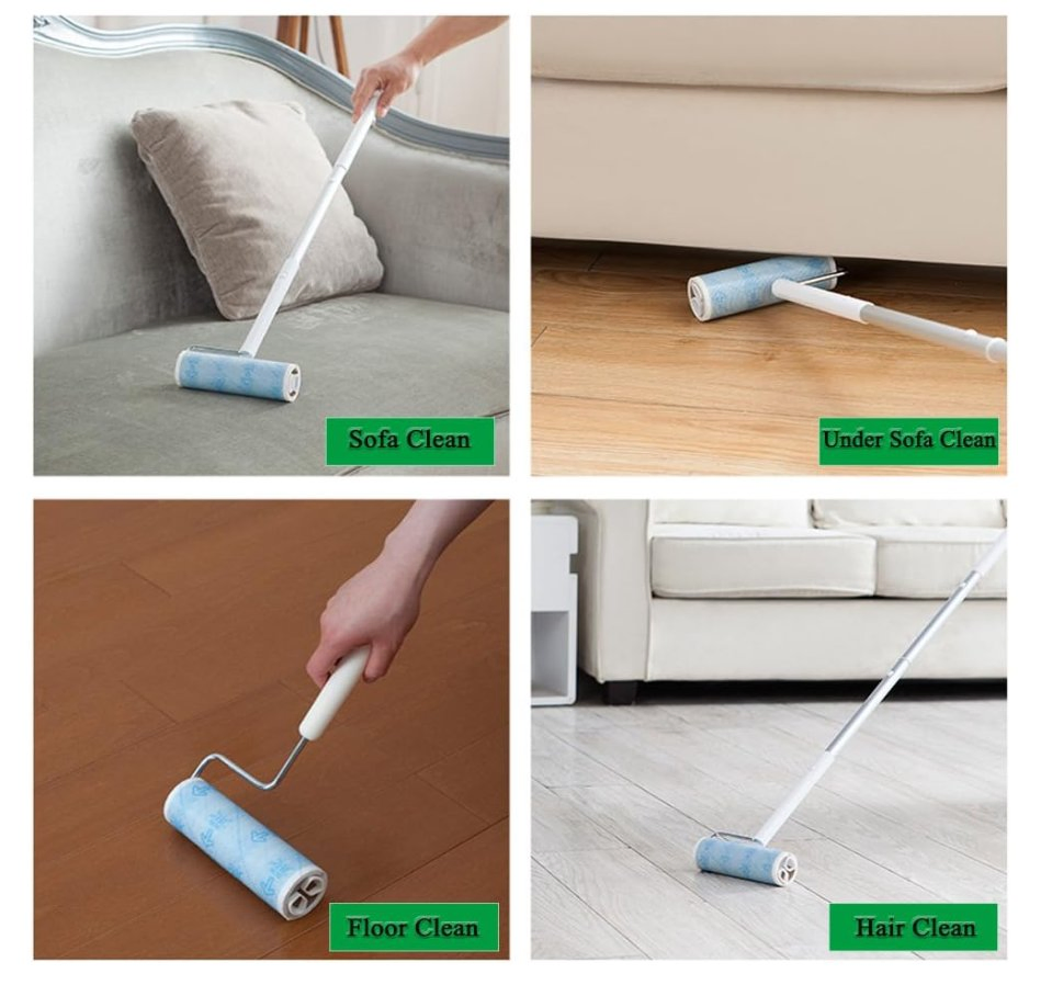 Lint Roller Sticky Roller Pet Hair Roller Sticky Mop with Extendable Handle