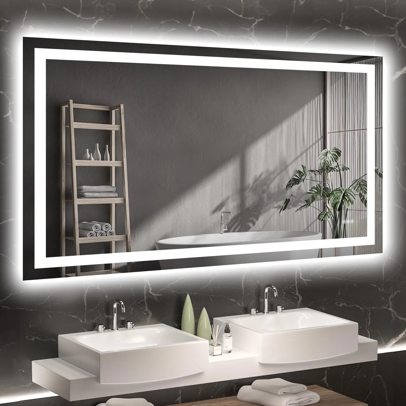 Smart LED Bathroom Mirror 24X32 Inch - Anti-Fog Tempered Glass with Stepless Dimming, Dual Front & Back Lights, Touch Control, Modern Vanity Mirror for Home