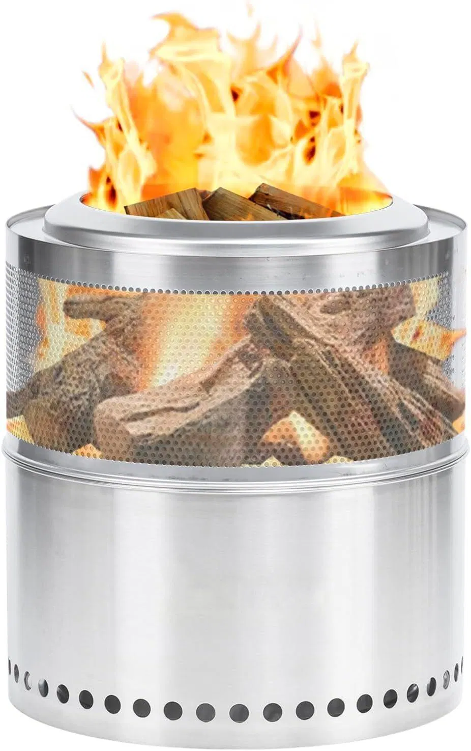 Smokeless Firepit, 20 Inch Outdoor Fire Pit with Grill & Removable Ash Pan, Hollow-Carved Design, Camping Fire Pits for Outside Wood Burning