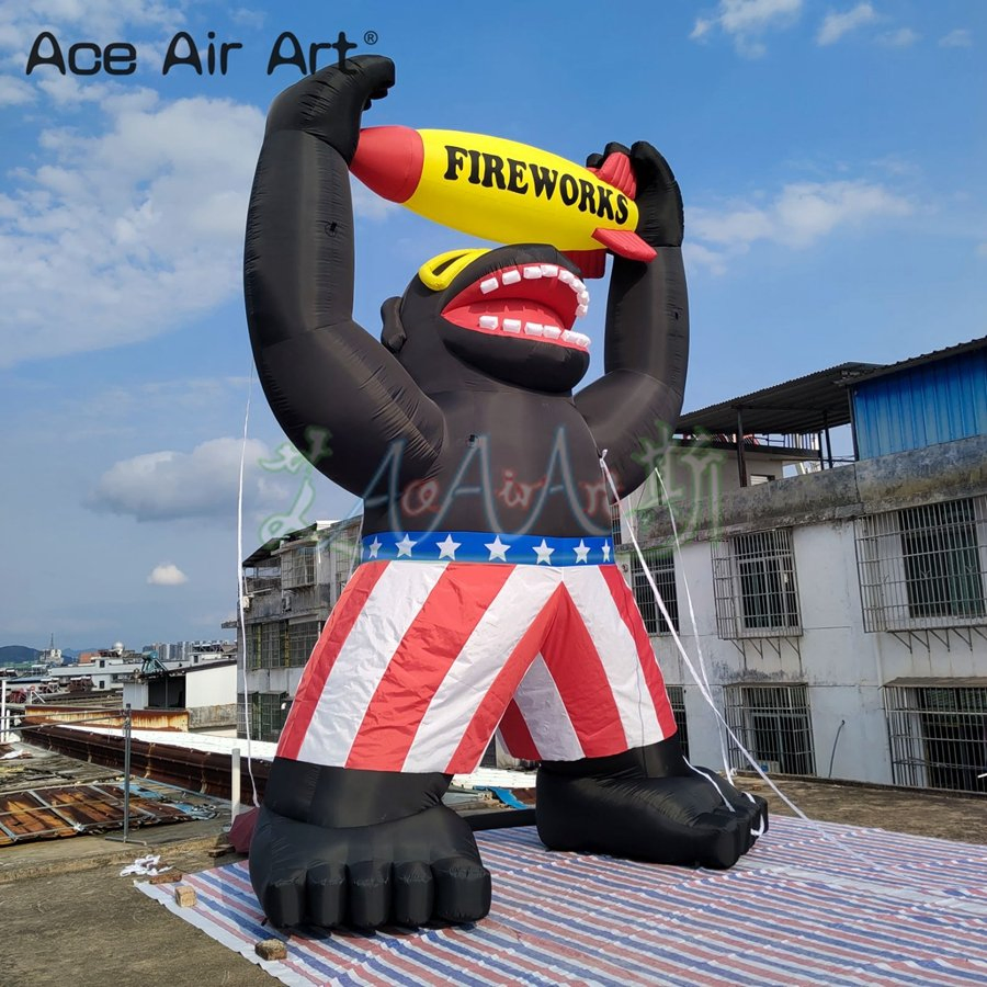 Giant 6m H Inflatable Gorilla Fireworks Model with Rocket Fire Arrow Inflatable Cartoon Animal for Advertising