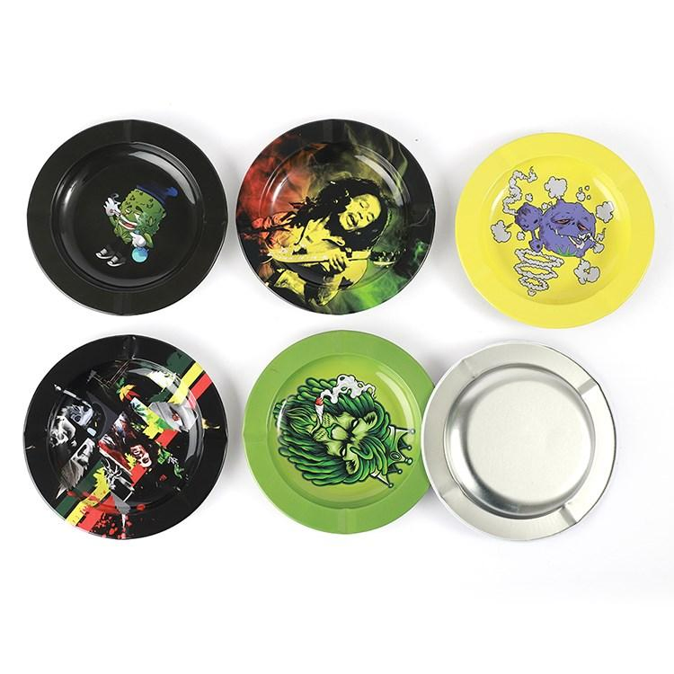 Custom printing Smoking Accessories Round Metal Tin Ashtray for Ciger/Tobacco