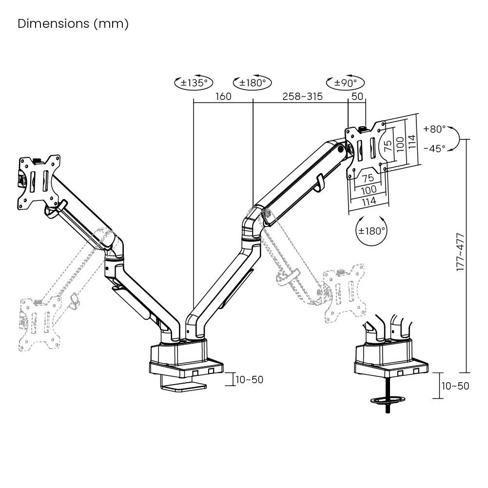 Кронштейн для двух мониторов LUMI с полным движением