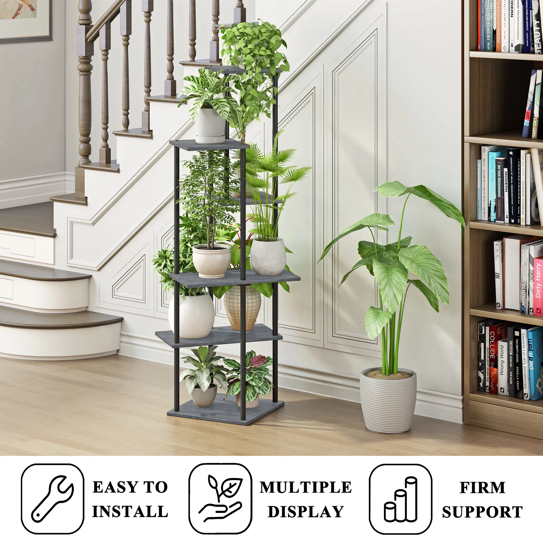 Stylish 6-Tier Corner Plant Stand with Steel and Wood