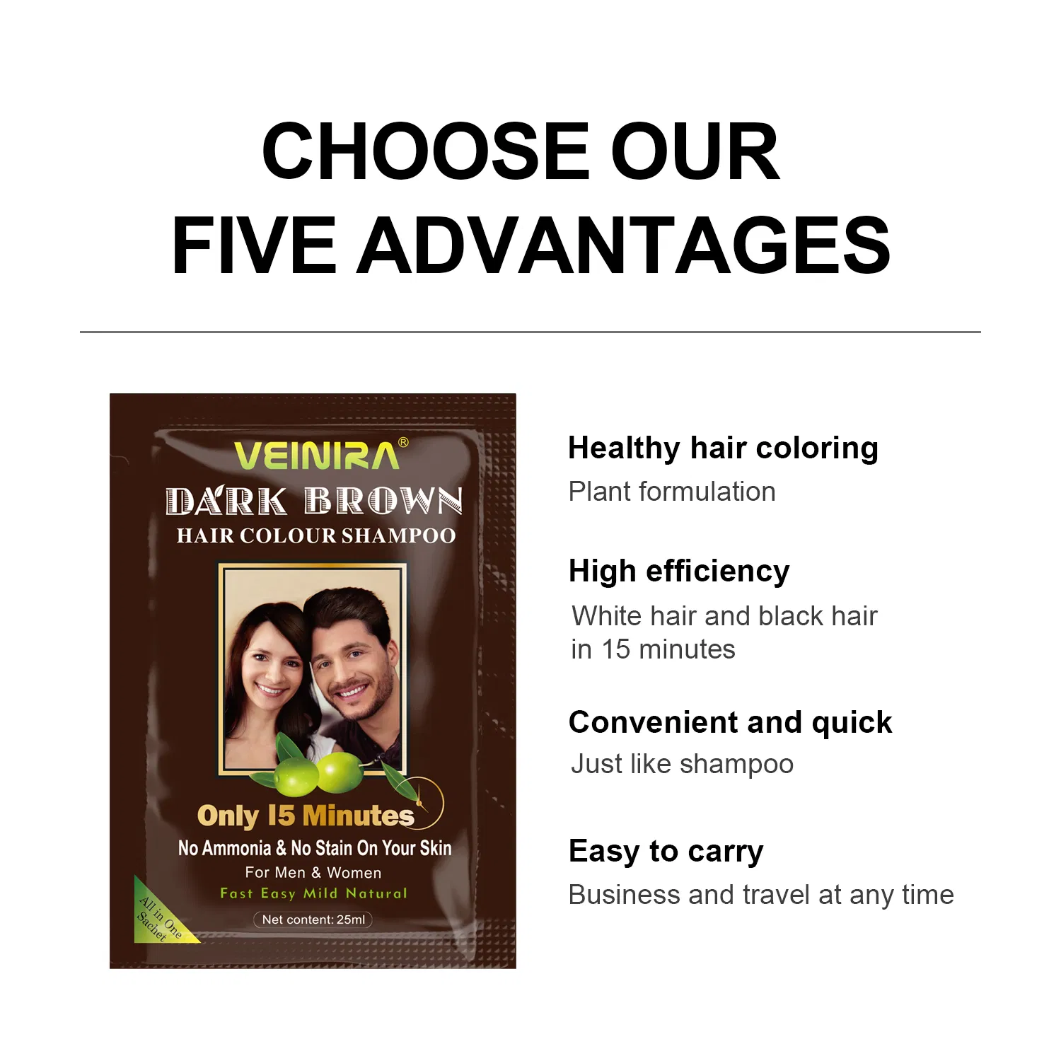 Veinira New Hair Products Black Brown &Dark Brown Dye Plant Shampoo