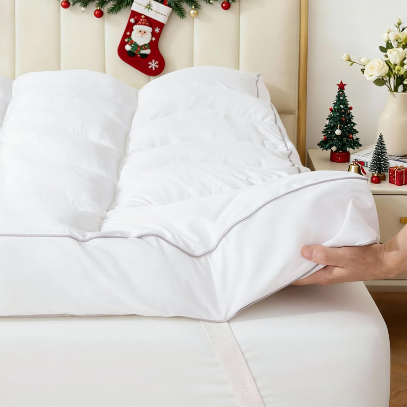 Memory Foam Mattress Topper Queen Extra Thick Shredded Foam 100% Cotton Mattress Pad Cover