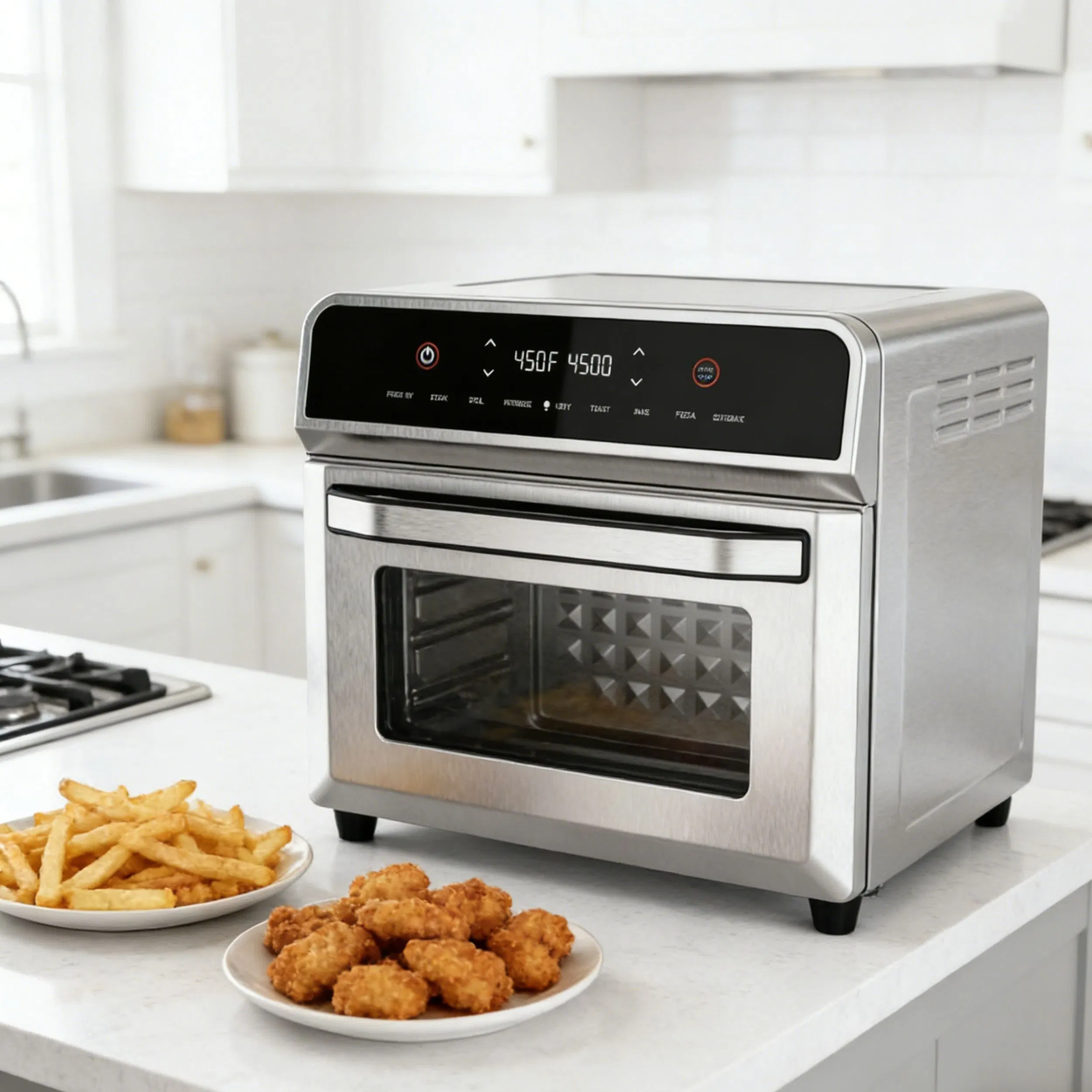 Longbank Factory Price 24L Square Stainless Steel Digita PTFE Non-Stick Healthy Air Fryer Toaster Oven 1700W