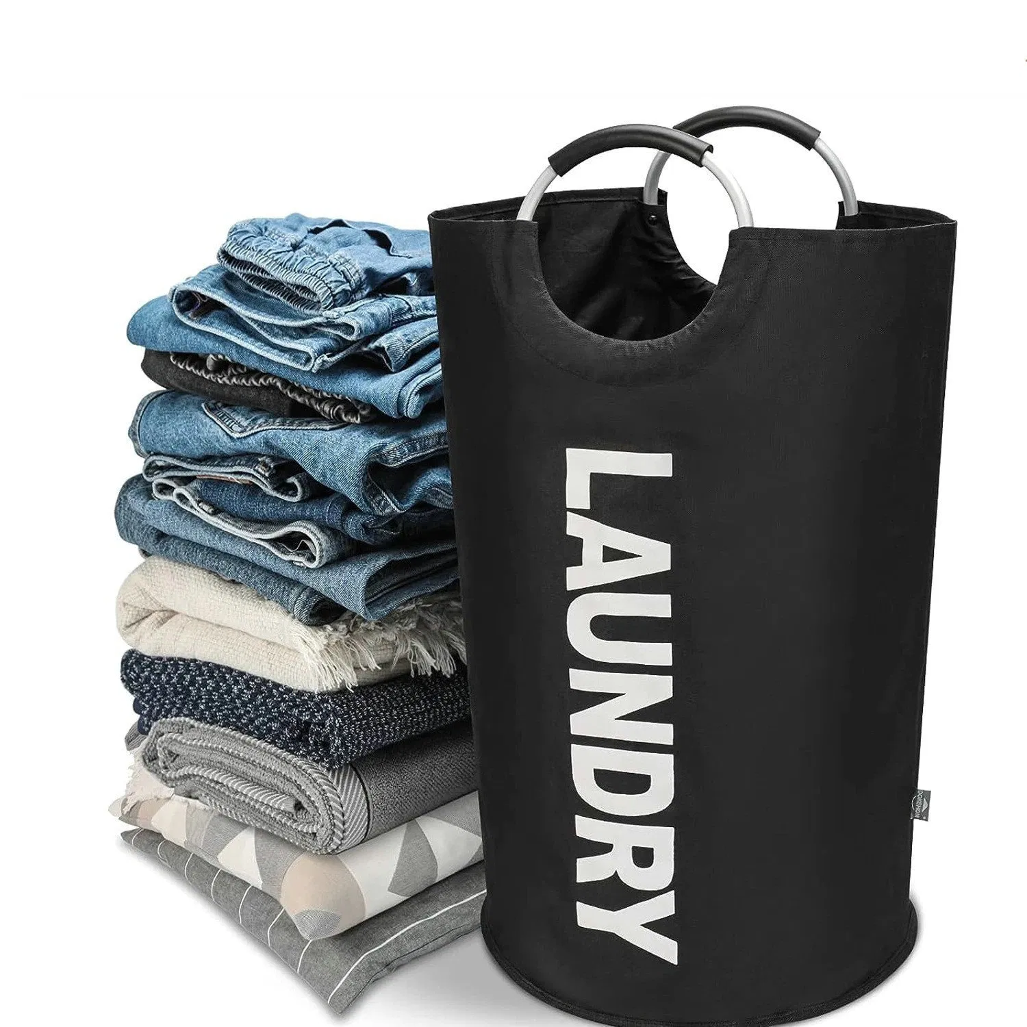 Large Collapsible Laundry Basket Freestanding Foldable Tall Clothes Washing Bin Hamper Ez30561