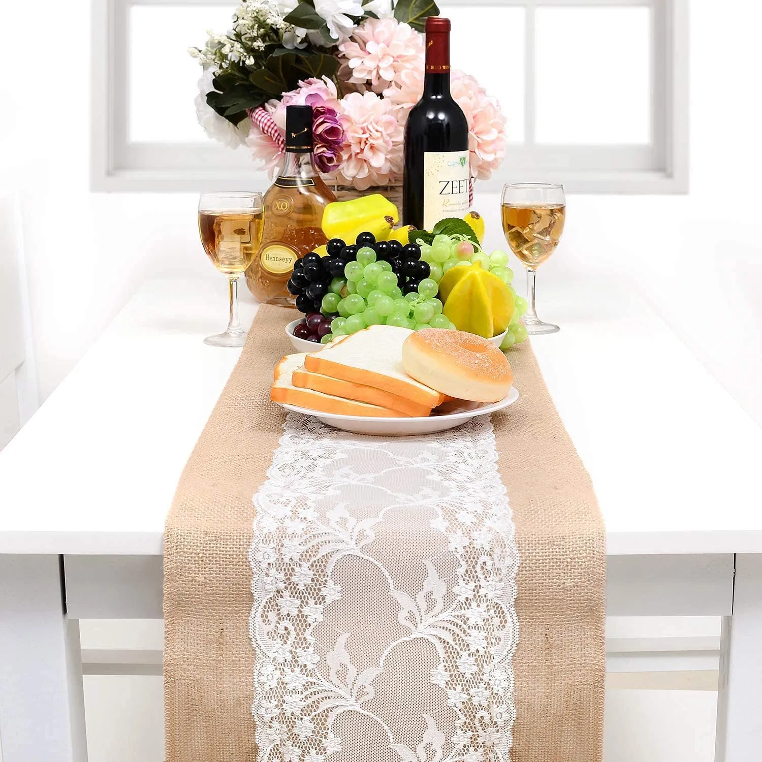 Natural Party Decor Wedding Lace Burlap Table Runner
