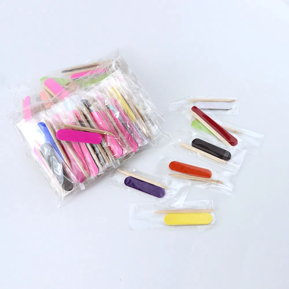 Wholesale Mini Professional Manicure Supplies Set Disposable Nail Art File Buffer Kit with Cuticle Wooden Stick
