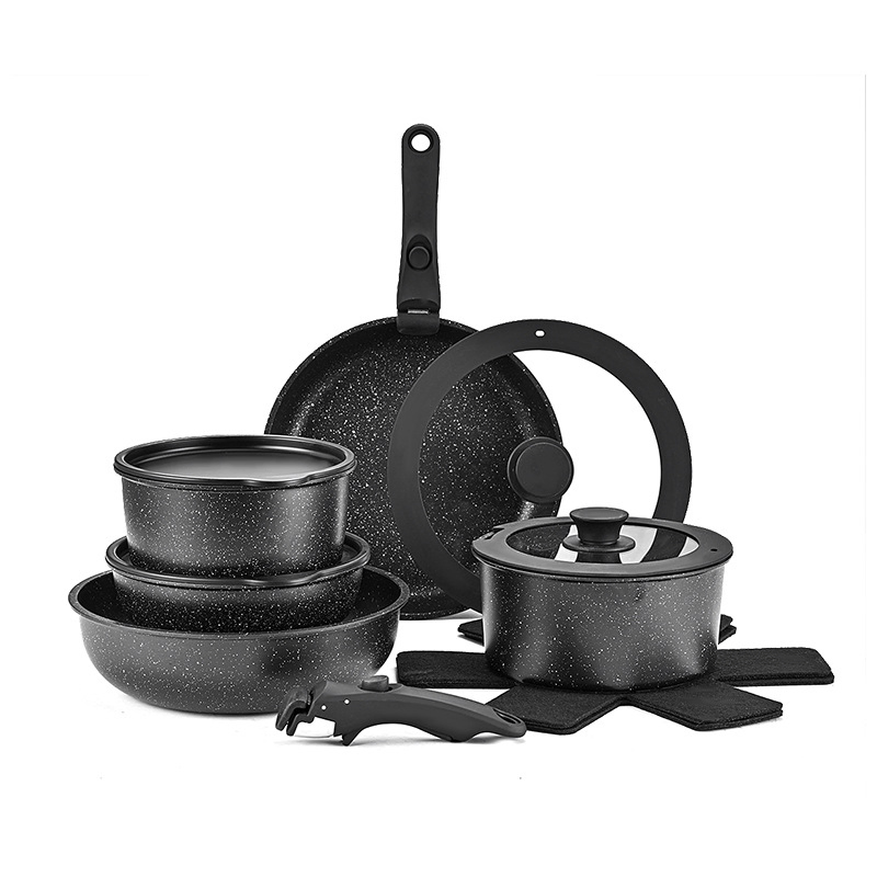 Ds-2954W 15 PCS Pots and Pans Nonstick Cookware Sets, White Granite Induction Cookware Non Stick Cooking Set W/Frying Pans & Saucepans
