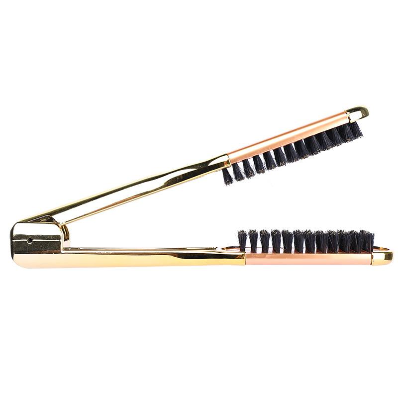 Goldd Electroplate Boar Bristle Straightener Brush Double Sided Brush Clamp Straightener Hair Straightener Brush Comb