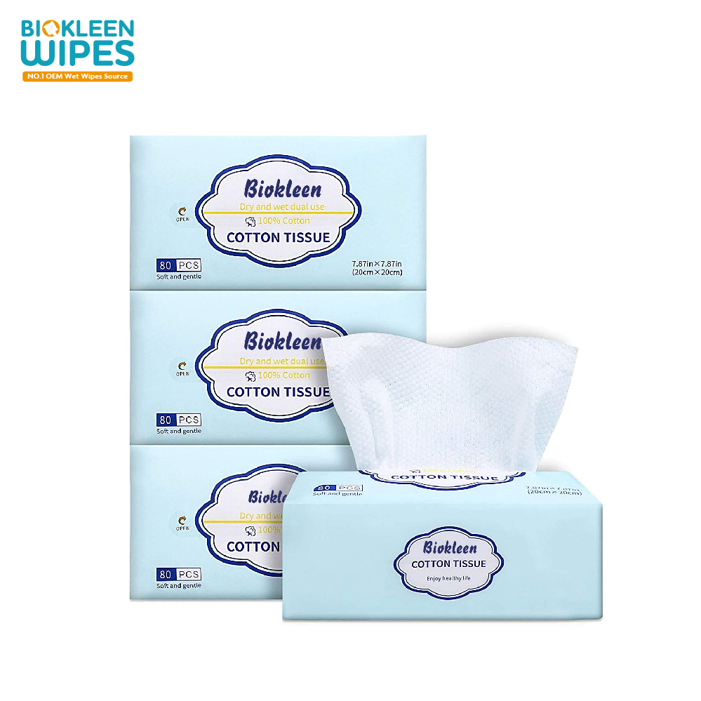 Biokleen 100 Count Bamboo Fiber 1005 Multi Purpose Cotton Embossed Patient Skincare 18X20cm Disposable Towel Dry Cotton Tissue Wipes