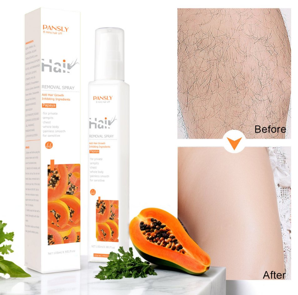 Online Wholesale and Retail Natural 100ml Cucumber and Pawpaw Extract Hair Removal Spray Painless Hair Remover Inhibit Growth Hair Removal for Men & Women