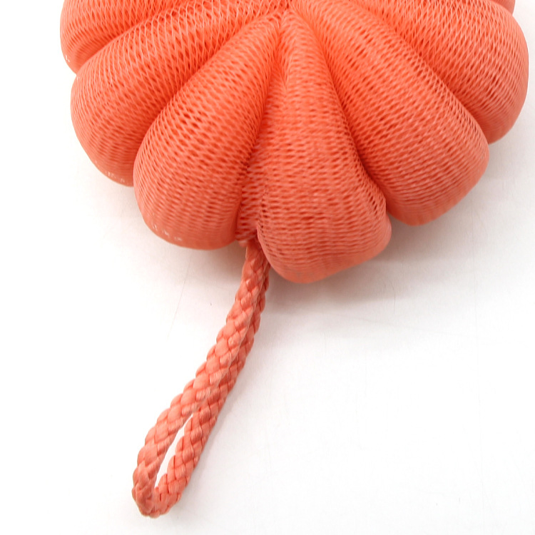Orange Pumpkin Shaped Flexibly Mesh Shower Puff for Body Cleaning