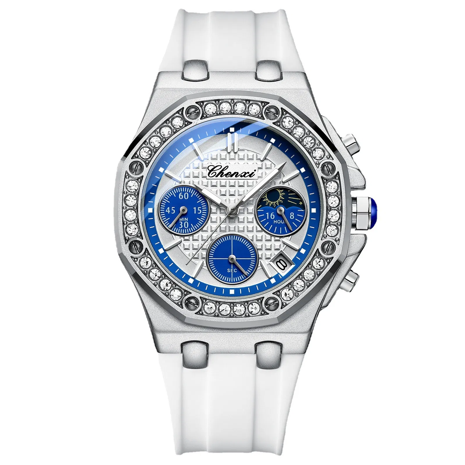 Chenxi Model Women's Quartz Watch Moon Phase Chronograph Diamond Watch