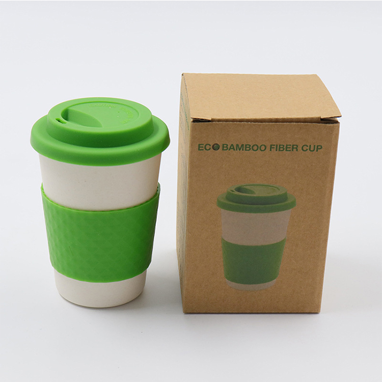 Eco-Friendly Biodegradable Custom Bamboo Fiber Coffee Cup Takeaway Traveling Mug with Silicone Lid